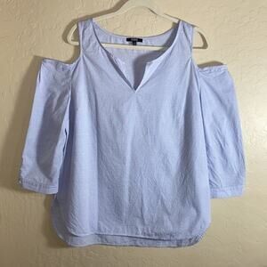NYDJ light blue split neck cold shoulder tunic top